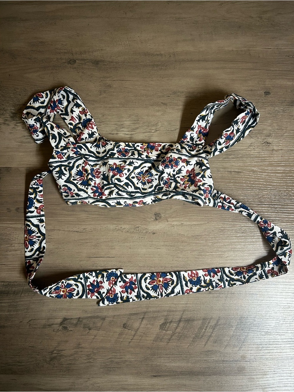 Floral Tie-Back Crop Top - White with Multicolor Print